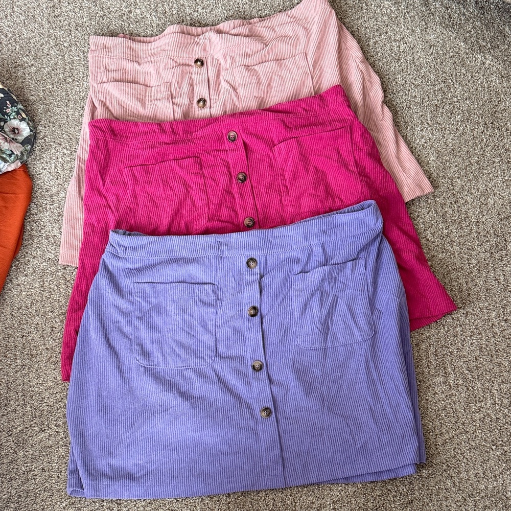 SHEIN Button-Front Mini Skirt Trio - Pink, Magenta, Purple